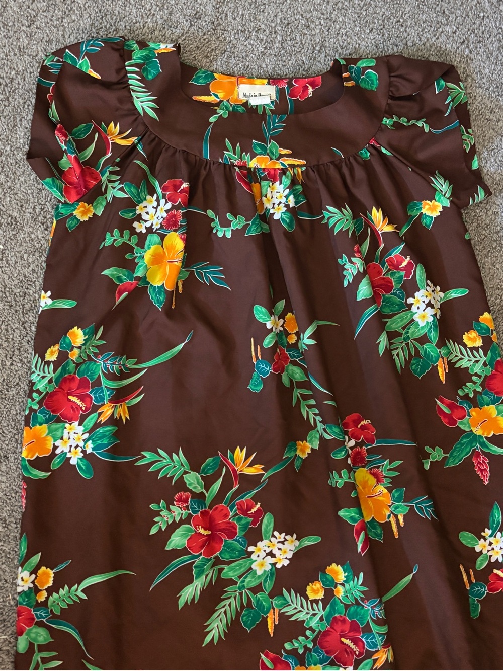 Tropical Floral Brown Maxi Dress made In Hawaii